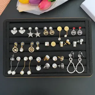 Miu Miu Logo Charm Pearl and Crystal Earrings