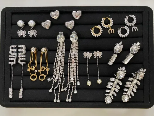 Miu Miu Logo Charm Pearl and Crystal Earrings 3