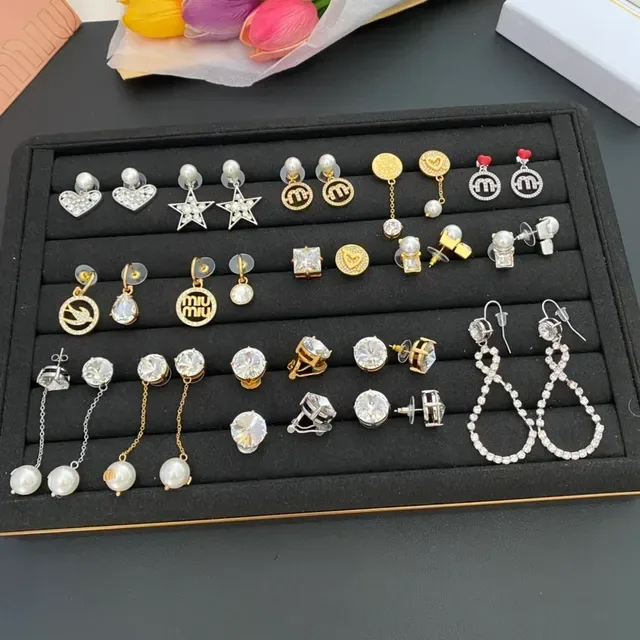 Miu Miu Logo Charm Pearl and Crystal Earrings 4