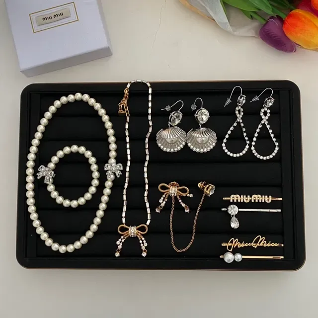 Miu Miu Logo Charm Pearl and Crystal Earrings 5