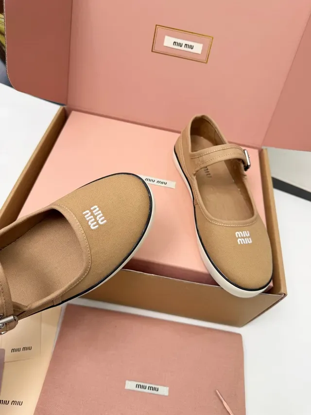 Miu Miu Tan Canvas Buckle Strap Mary Jane Shoes 2