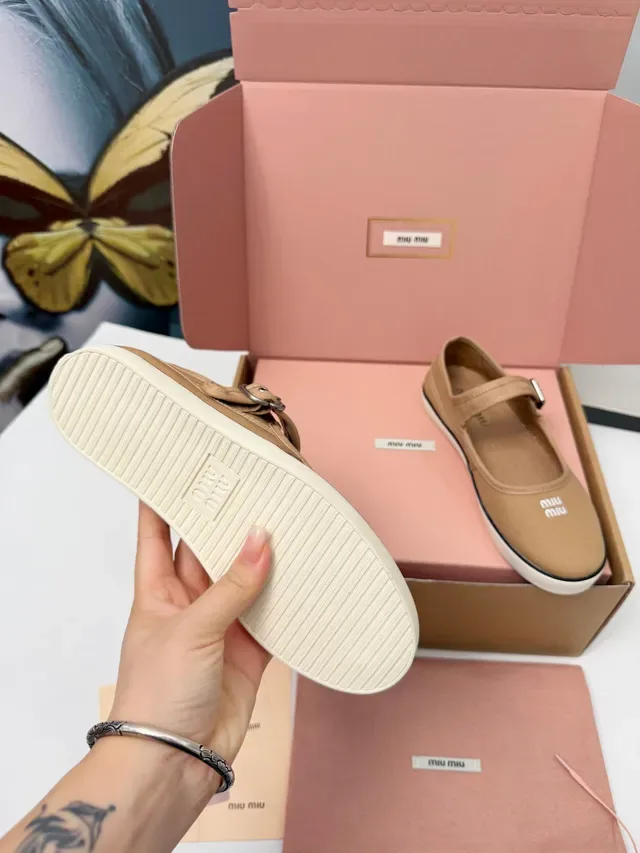 Miu Miu Tan Canvas Buckle Strap Mary Jane Shoes 3
