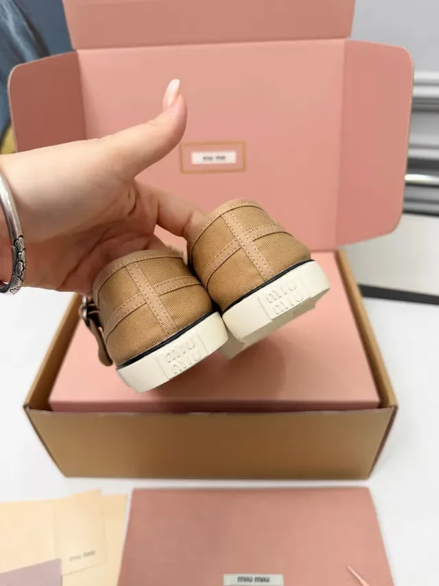 Miu Miu Tan Canvas Buckle Strap Mary Jane Shoes 4