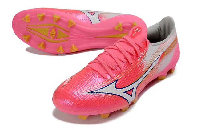 Mizuno Rosa Branco Parte Superior em Knit Orientada à Velocidade Overlay Gráfico Dinâmico Sapatos de Futebol para Campo Firme 4