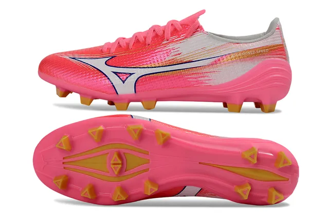 Mizuno Rosa Branco Parte Superior em Knit Orientada à Velocidade Overlay Gráfico Dinâmico Sapatos de Futebol para Campo Firme 6