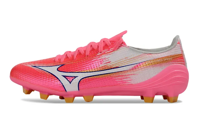 Mizuno Rosa Branco Parte Superior em Knit Orientada à Velocidade Overlay Gráfico Dinâmico Sapatos de Futebol para Campo Firme 7