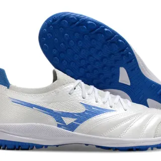 Mizuno White Blue Low-Profile Synthetic Upper Molded Turf Studs Artificial-Grass Soccer Shoes