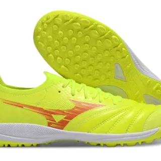 Mizuno Yellow Red Neon Synthetic Upper Wave Logo Turf Soccer Shoes