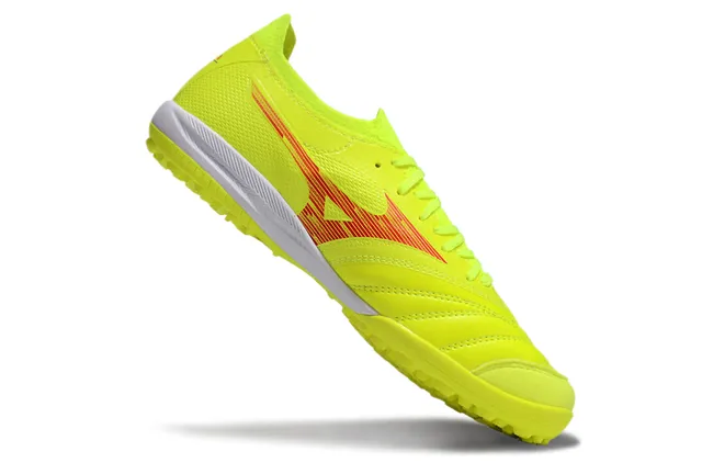 Mizuno Chaussures de football turf upper synthétique jaune rouge néon logo wave 2