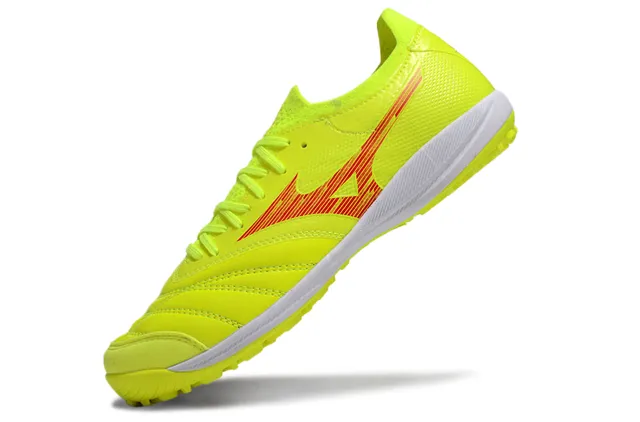 Mizuno Chaussures de football turf upper synthétique jaune rouge néon logo wave 3