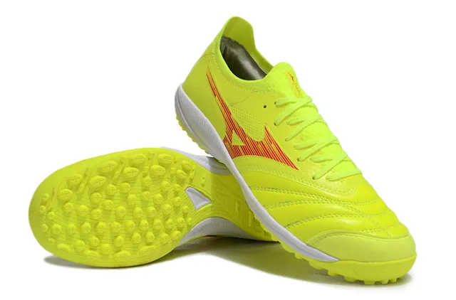 Mizuno Chaussures de football turf upper synthétique jaune rouge néon logo wave 4