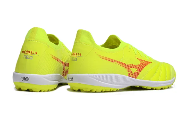 Mizuno Chaussures de football turf upper synthétique jaune rouge néon logo wave 5