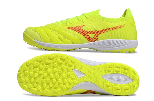 Mizuno Chaussures de football turf upper synthétique jaune rouge néon logo wave 6