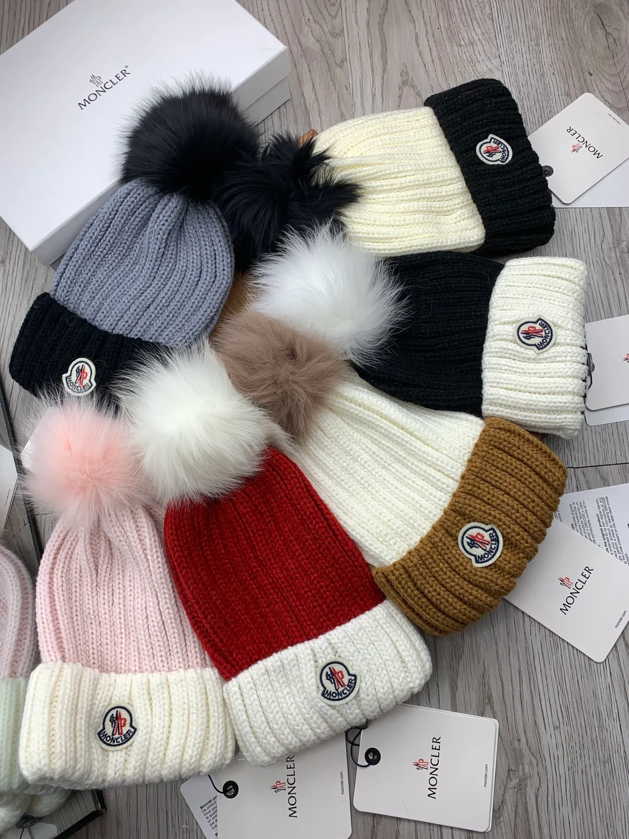 Moncler Gorro Bege Marrom Tricô Canelado Dois Tons Colorblock 3