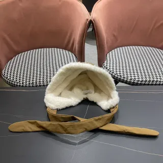 Moncler Beige White Fur-Lined Tie-Strap Beanie