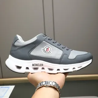 Moncler Gray White Mixed-Material Upper Perforated Midsole Lifestyle Sneakers