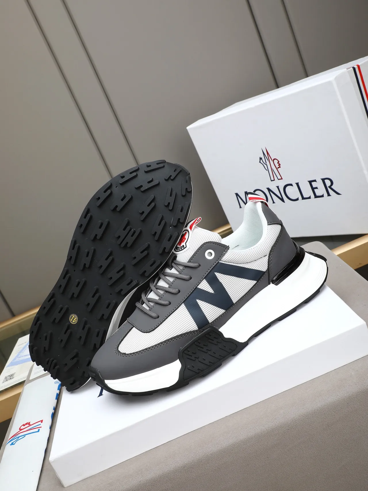 Moncler Lifestyle Sneaker White Gray Navy Chunky Platform Sneakers 4