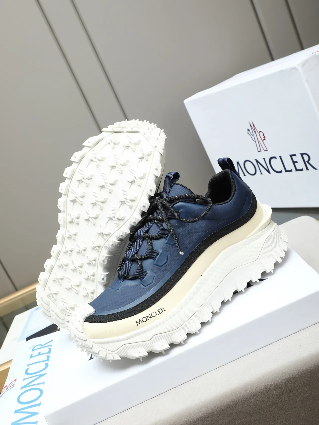 Moncler Navy and Cream Chunky Sole Lifestyle Sneaker 4