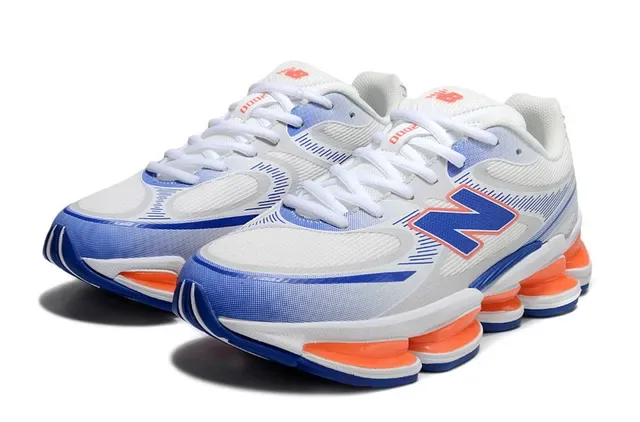 New Balance 9060 Blanc Bleu Segmented Orange Mediasole Pods Maille et Recouvrement Synthétique Supérieur Sneakers Chunky 2