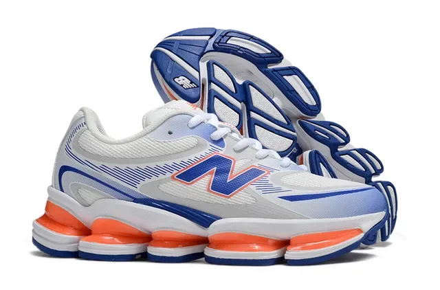 New Balance 9060 Blanc Bleu Segmented Orange Mediasole Pods Maille et Recouvrement Synthétique Supérieur Sneakers Chunky 4