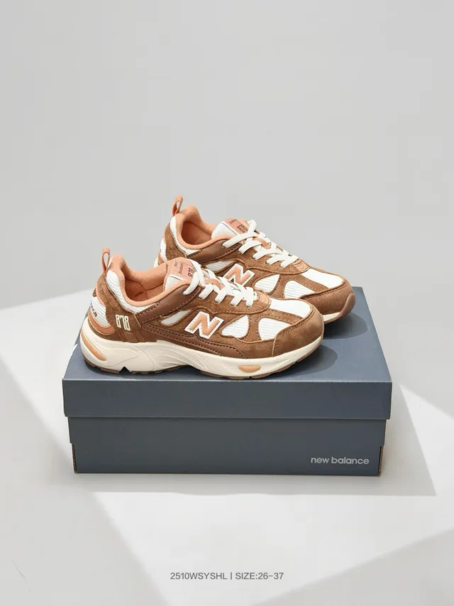 New Balance Brown Beige Midsole Multi-Panel Suede-Mesh Upper Chunky Sneakers 3