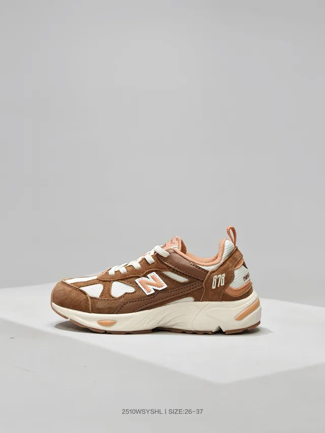 New Balance Brown Beige Midsole Multi-Panel Suede-Mesh Upper Chunky Sneakers 10