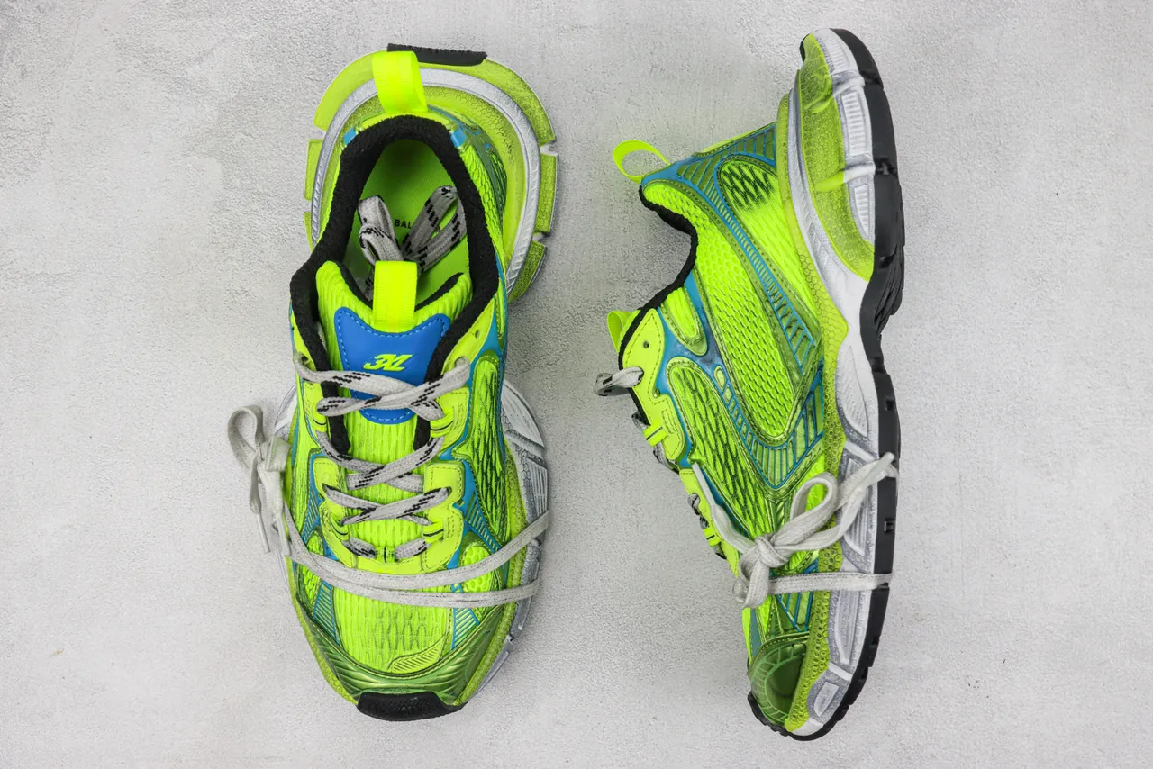 New Balance Vert Bleu Néon Lime Maille Supérieure Cyan Surimpressions Synthétiques Baskets Chunky 3