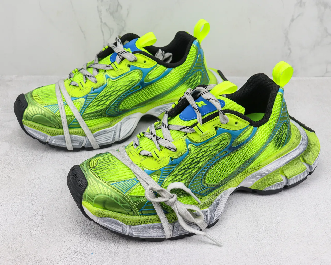 New Balance Vert Bleu Néon Lime Maille Supérieure Cyan Surimpressions Synthétiques Baskets Chunky 4