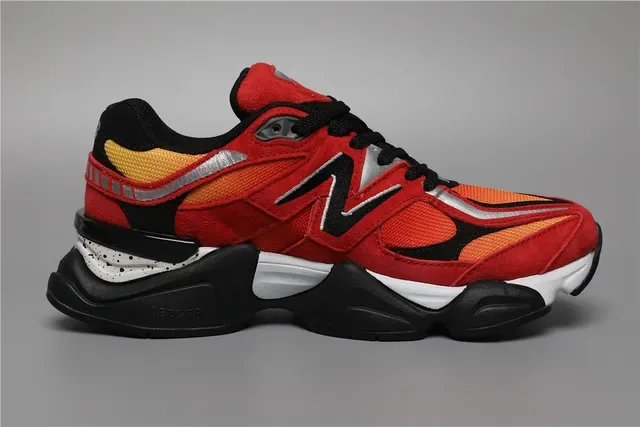 New Balance Rouge Orange Semelle Chunky Multicouche Daim Et Maille Hybride Haut Chaussures Lifestyle 8