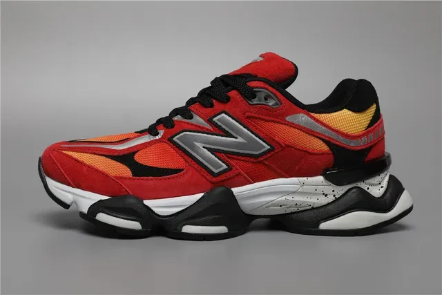 New Balance Rouge Orange Semelle Chunky Multicouche Daim Et Maille Hybride Haut Chaussures Lifestyle 9