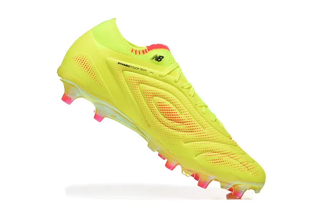 New Balance Tekela Amarelo Laranja Baixo Corte Colar Tricotado Cadarço Assimétrico Sapatos de Futebol Campo Firme 3