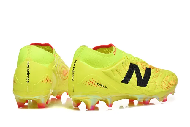 New Balance Tekela Amarelo Laranja Baixo Corte Colar Tricotado Cadarço Assimétrico Sapatos de Futebol Campo Firme 5