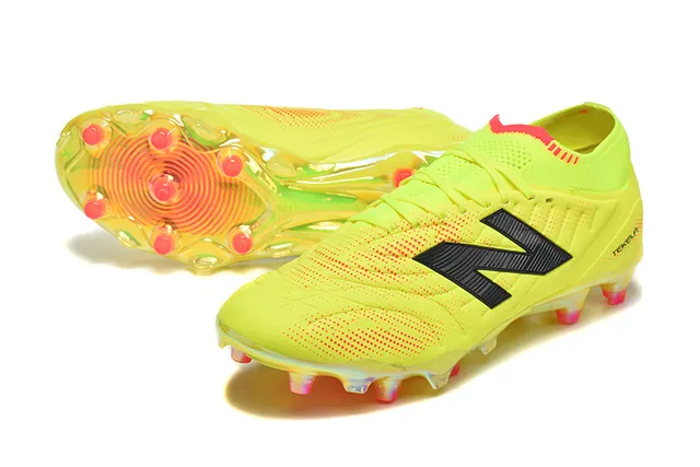 New Balance Tekela Amarelo Laranja Baixo Corte Colar Tricotado Cadarço Assimétrico Sapatos de Futebol Campo Firme 6