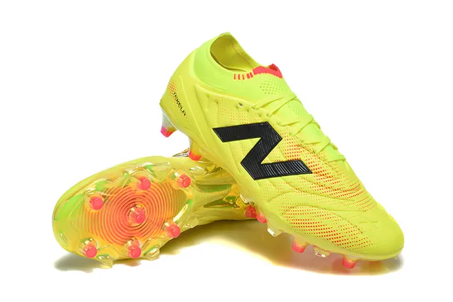 New Balance Tekela Amarelo Laranja Baixo Corte Colar Tricotado Cadarço Assimétrico Sapatos de Futebol Campo Firme 7