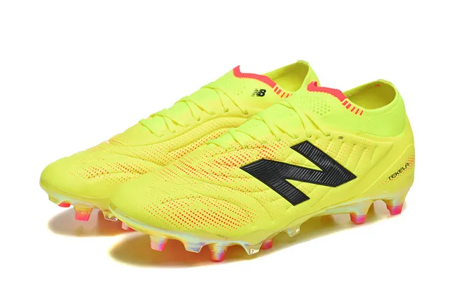 New Balance Tekela Amarelo Laranja Baixo Corte Colar Tricotado Cadarço Assimétrico Sapatos de Futebol Campo Firme 8