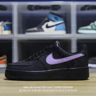 Nike Air Force 1 '07 Low Black Purple Glitter Upper Lavender Swoosh Lifestyle Sneakers