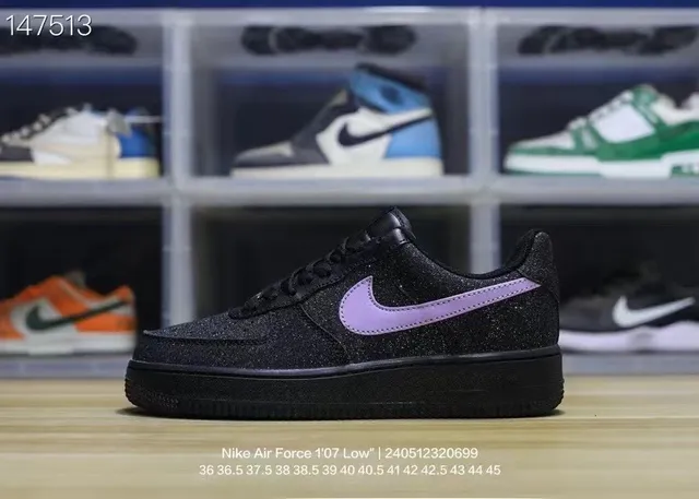 Nike Air Force 1 '07 Low Black Purple Glitter Upper Lavender Swoosh Lifestyle Sneakers 2