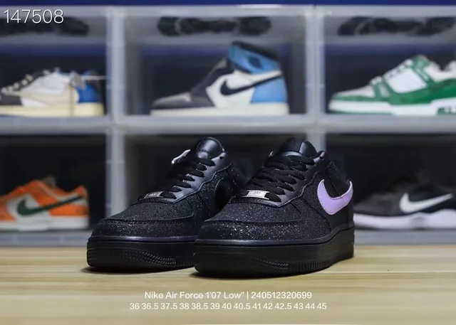 Nike Air Force 1 '07 Low Black Purple Glitter Upper Lavender Swoosh Lifestyle Sneakers 5