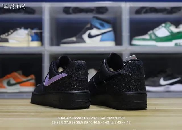 Nike Air Force 1 '07 Low Black Purple Glitter Upper Lavender Swoosh Lifestyle Sneakers 7