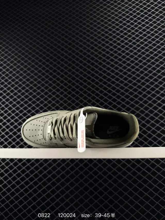 Nike Air Force 1 Olive Gray Leather Lifestyle Sneakers 6