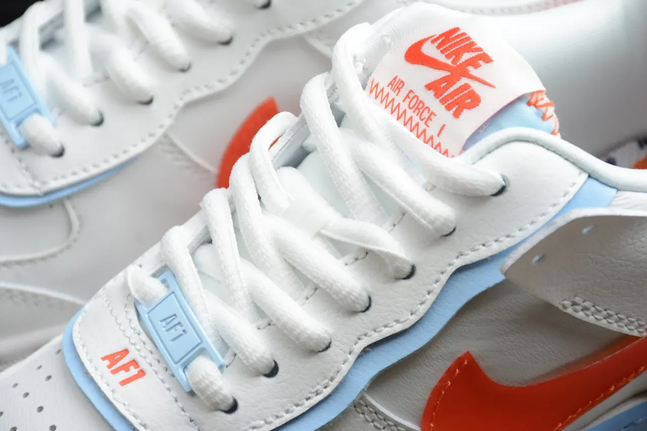 Nike Air Force 1 White Orange Blue Lifestyle Sneakers 9