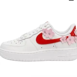 Nike Air Force 1 White Red Pink Floral Lifestyle Sneakers