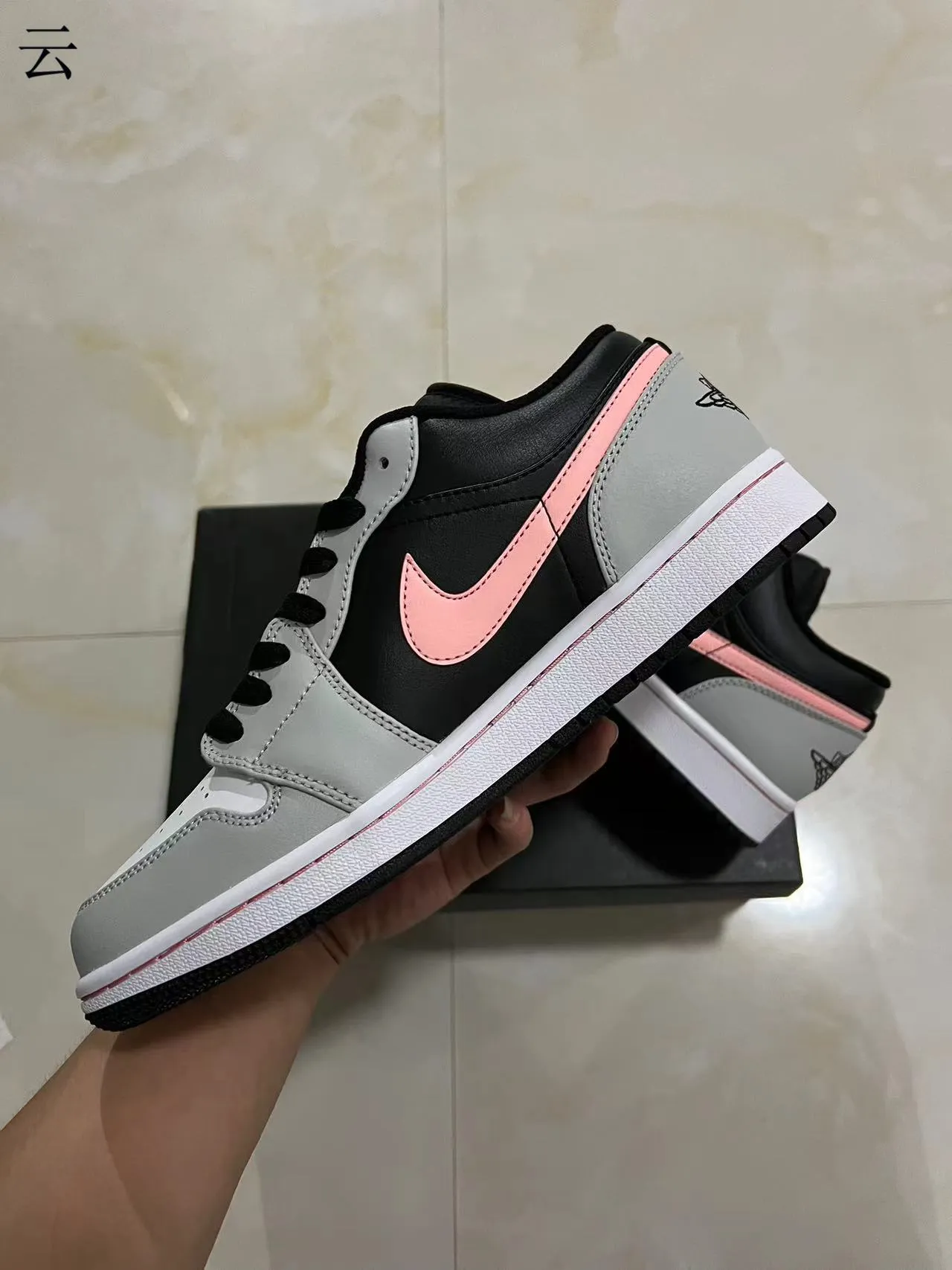 Nike Air Jordan 1 Low Black Gray Pink Lifestyle Sneakers 5