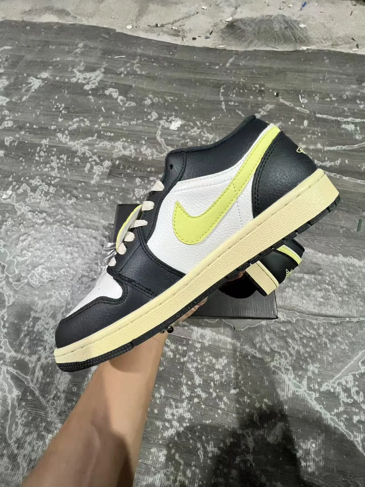 Nike Air Jordan 1 Low Black White Lime Yellow Lifestyle Sneakers 5