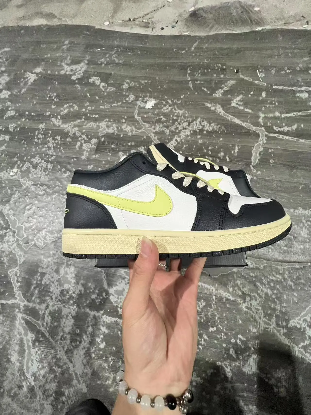 Nike Air Jordan 1 Low Black White Lime Yellow Lifestyle Sneakers 7
