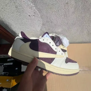 Nike Air Jordan 1 Low Cream and Purple Lifestyle Sneakers