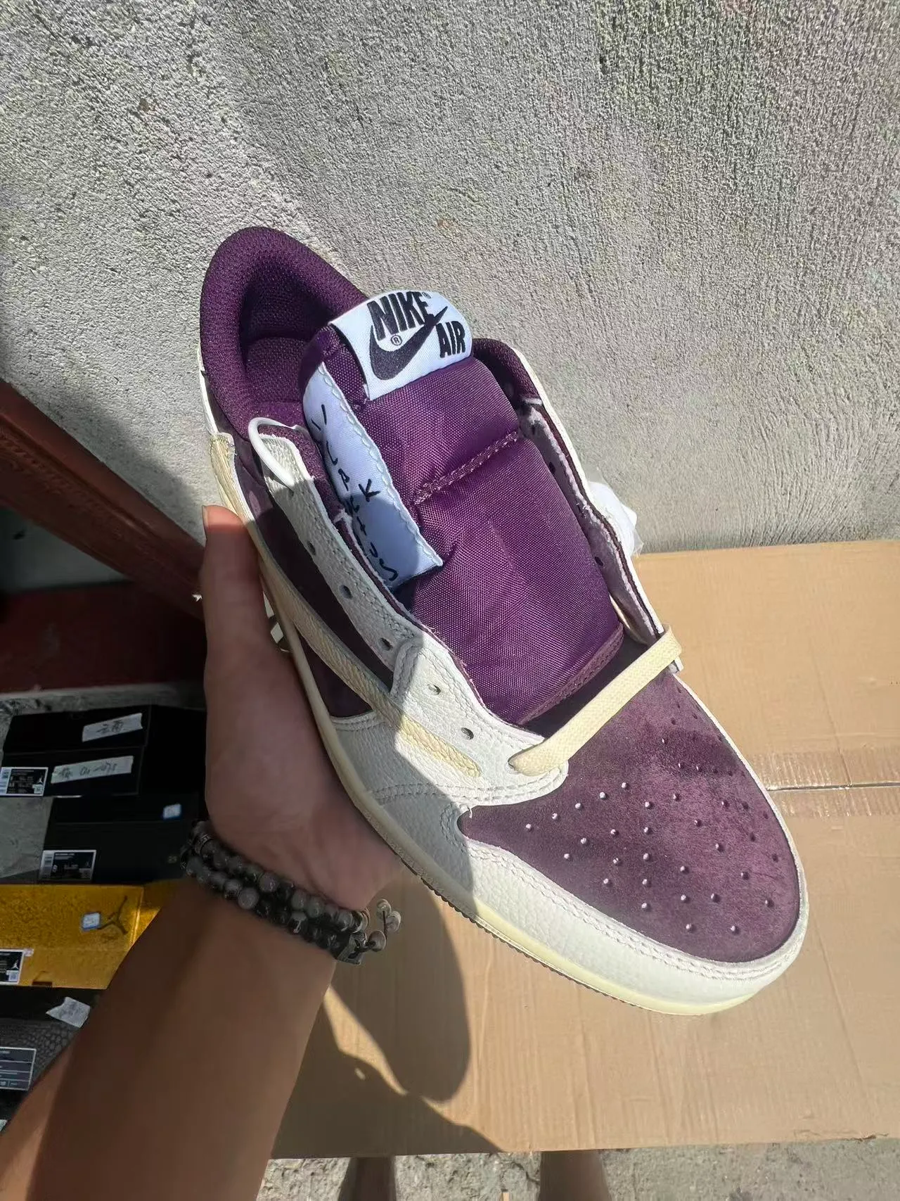 Nike Air Jordan 1 Low Cream and Purple Lifestyle Sneakers 2