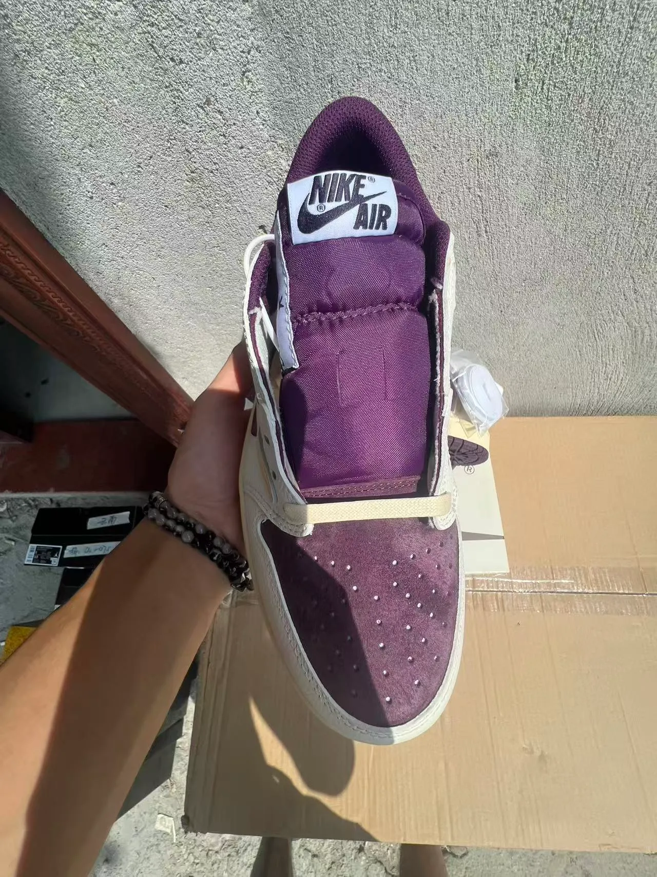 Nike Air Jordan 1 Low Cream and Purple Lifestyle Sneakers 3