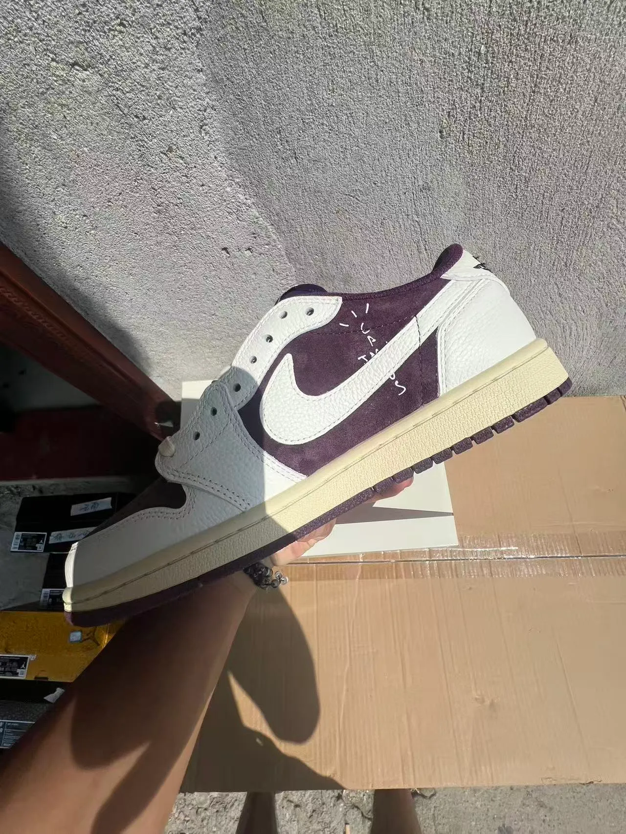 Nike Air Jordan 1 Low Cream and Purple Lifestyle Sneakers 5