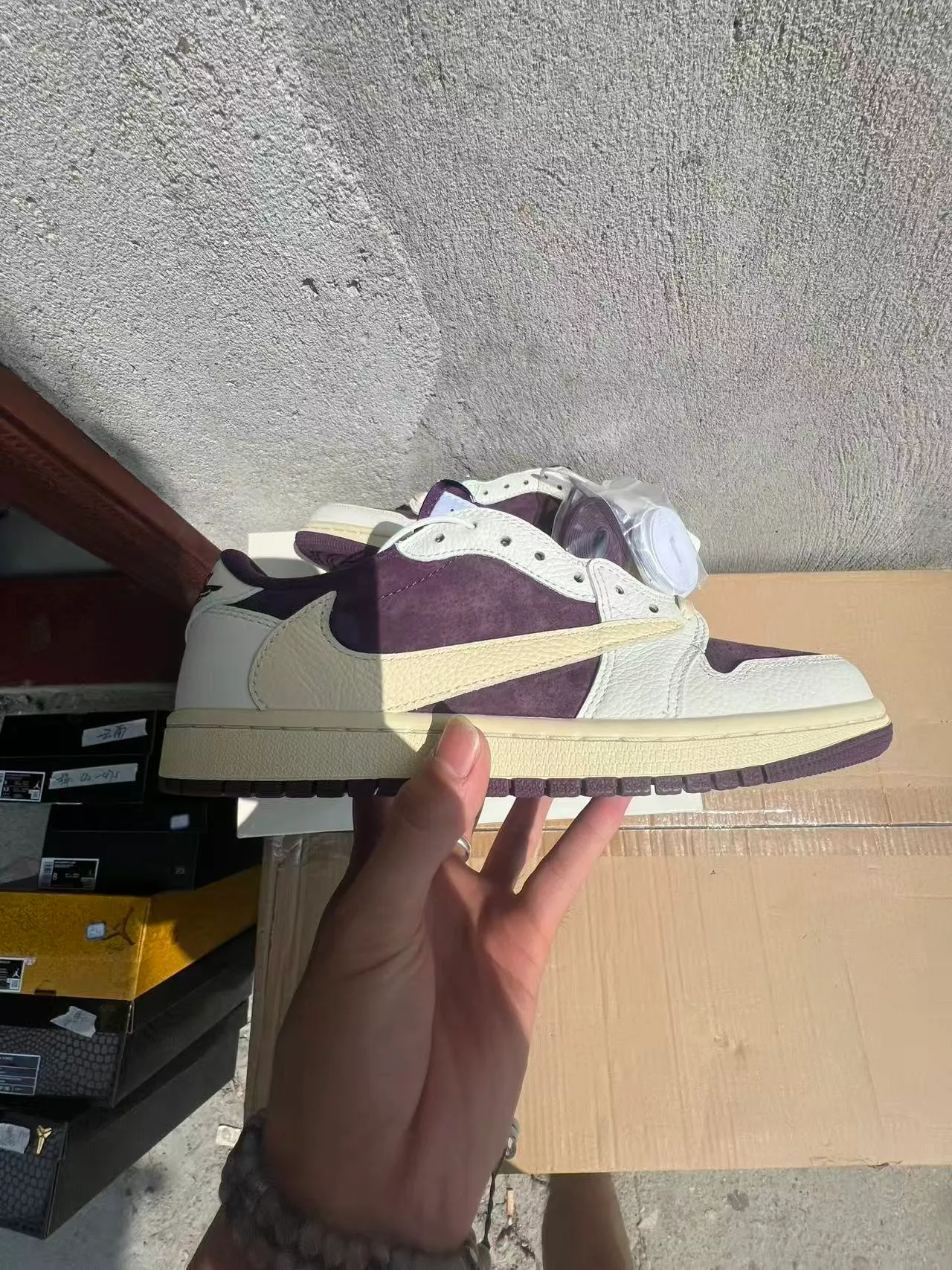 Nike Air Jordan 1 Low Cream and Purple Lifestyle Sneakers 7